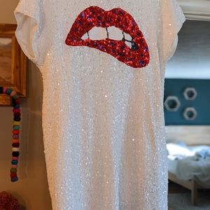 Aidan Mattox white sequin lips dress